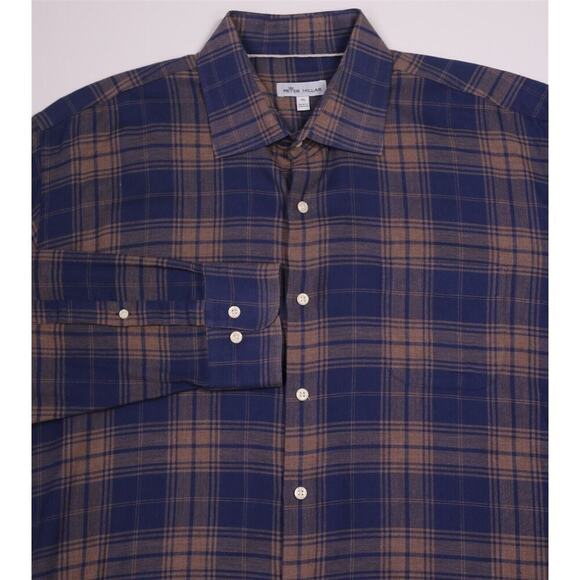 Peter Millar Other - Peter Millar Blue/Brown Plaid Button-Up Dress Shirt Men's XL